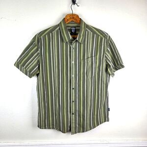 Men's Kuhl Suncel Cotton Tencel Green Striped Button Up Shirt Size Medium